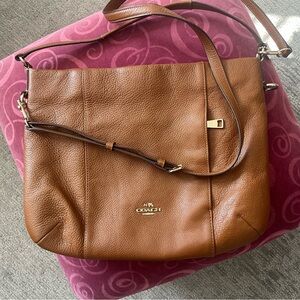 COACH Pebbled Leather Shoulder Bag in Orange/Brown with Gold Hardware